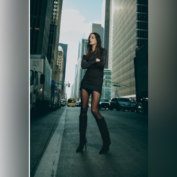 Zara Studded Asymmetrical Velvet Dress - Picture 4 of 8